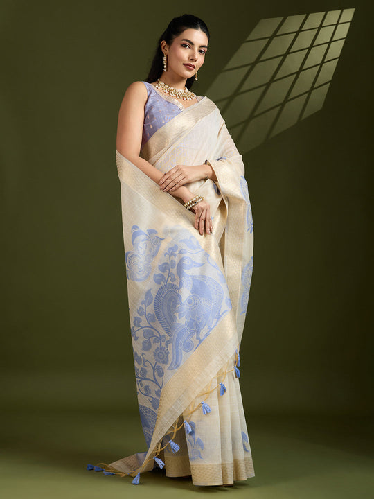 Muga Cotton Saree Featuring Beautiful Checks Thread Weaving