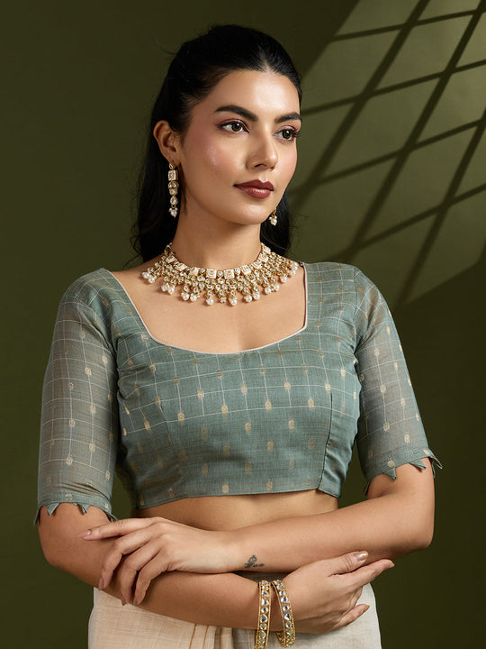 Muga Cotton Saree Featuring Beautiful Checks Thread Weaving