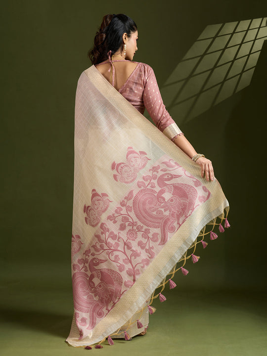 Muga Cotton Saree Featuring Beautiful Checks Thread Weaving