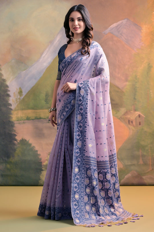 Muga Cotton Saree Featuring Beautiful Thread Weaving