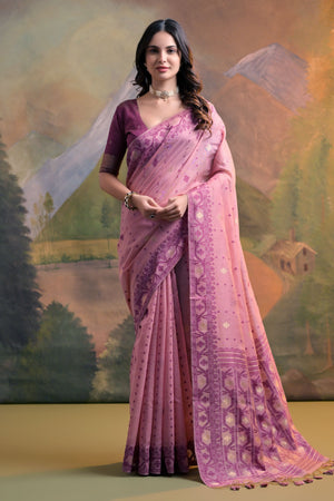 Muga Cotton Saree Featuring Beautiful Thread Weaving