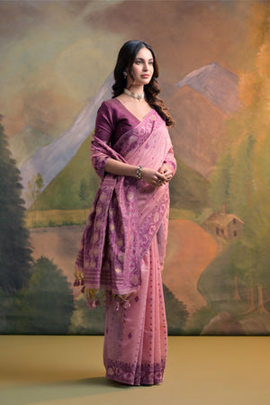 Muga Cotton Saree Featuring Beautiful Thread Weaving