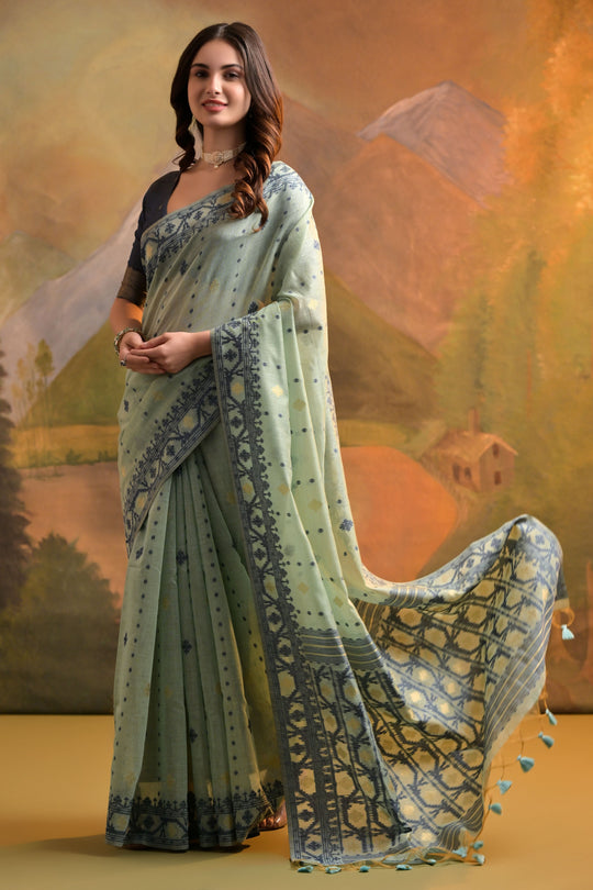 Muga Cotton Saree Featuring Beautiful Thread Weaving