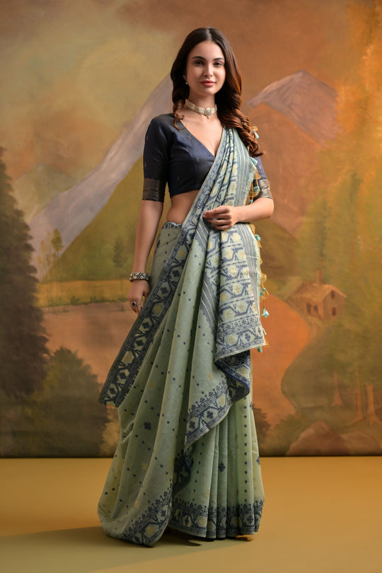Muga Cotton Saree Featuring Beautiful Thread Weaving