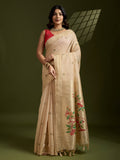 Muga Cotton Saree Featuring Beautiful Floral Thread Weaving