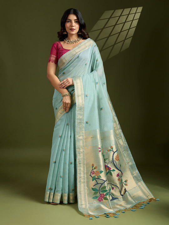 Muga Cotton Saree Featuring Beautiful Floral Thread Weaving