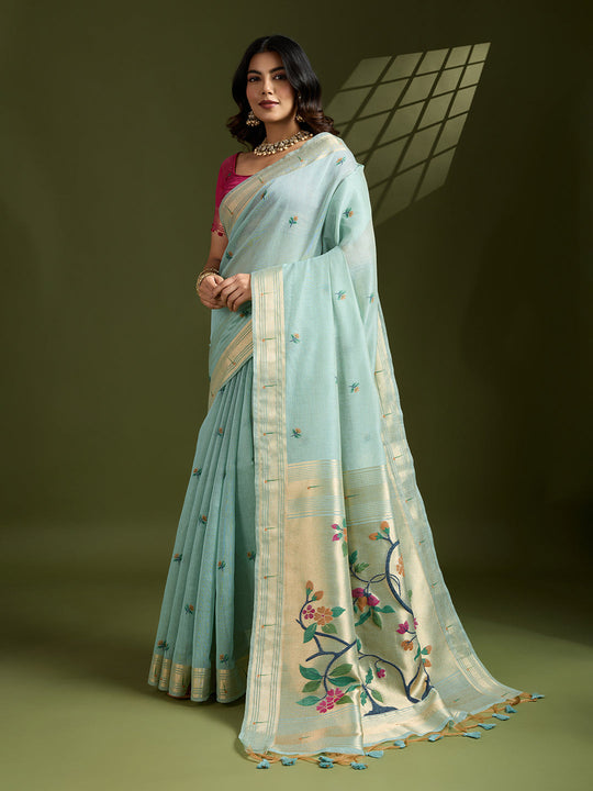 Muga Cotton Saree Featuring Beautiful Floral Thread Weaving