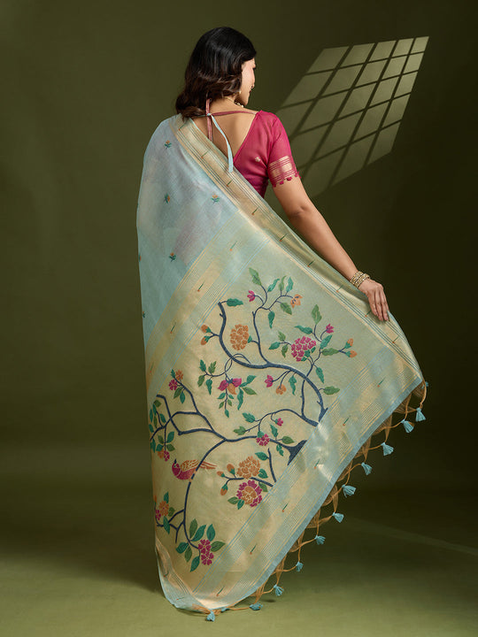 Muga Cotton Saree Featuring Beautiful Floral Thread Weaving