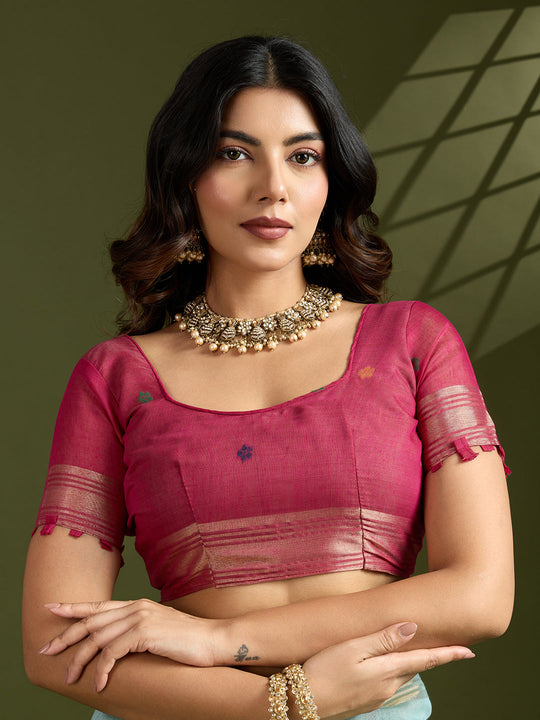 Muga Cotton Saree Featuring Beautiful Floral Thread Weaving