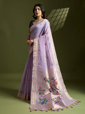 Muga Cotton Saree Featuring Beautiful Floral Thread Weaving
