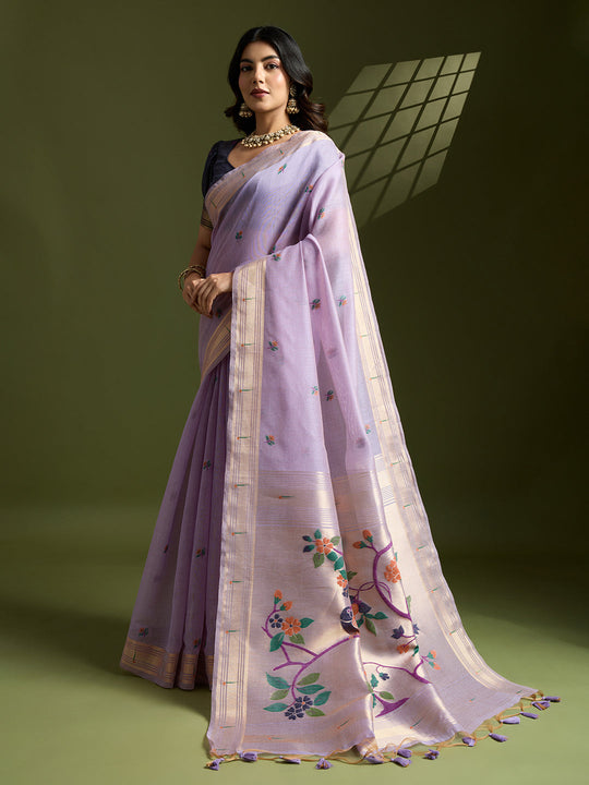 Muga Cotton Saree Featuring Beautiful Floral Thread Weaving