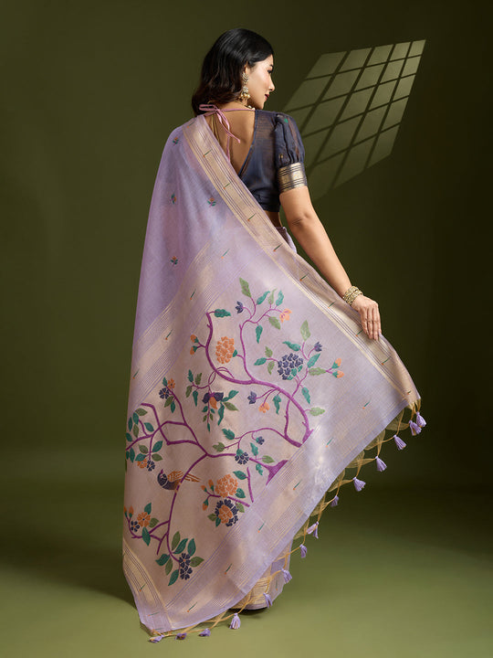 Muga Cotton Saree Featuring Beautiful Floral Thread Weaving