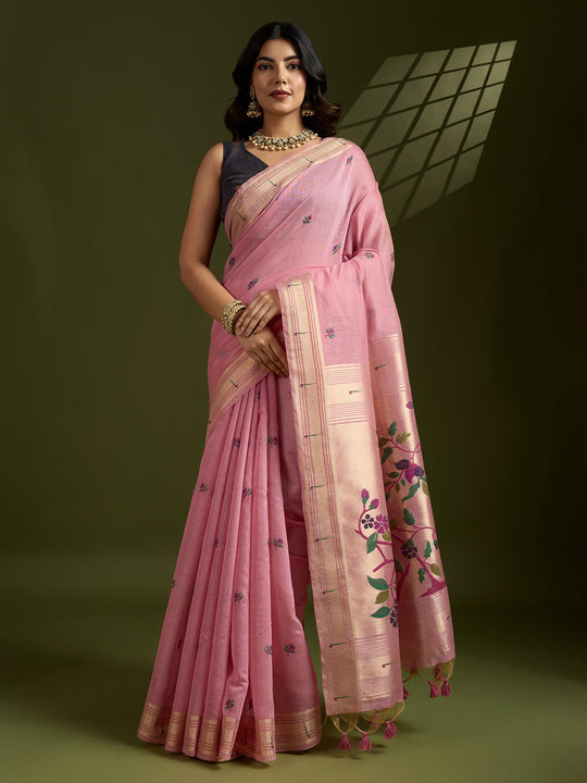 Muga Cotton Saree Featuring Beautiful Floral Thread Weaving