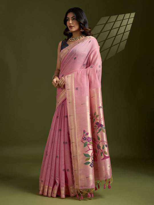 Muga Cotton Saree Featuring Beautiful Floral Thread Weaving