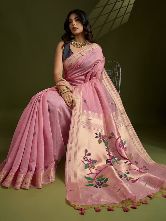 Muga Cotton Saree Featuring Beautiful Floral Thread Weaving
