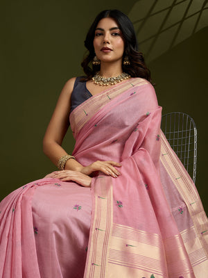 Muga Cotton Saree Featuring Beautiful Floral Thread Weaving