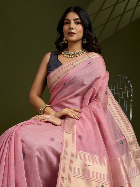 Muga Cotton Saree Featuring Beautiful Floral Thread Weaving