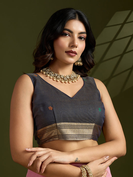 Muga Cotton Saree Featuring Beautiful Floral Thread Weaving