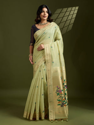 Muga Cotton Saree Featuring Beautiful Floral Thread Weaving