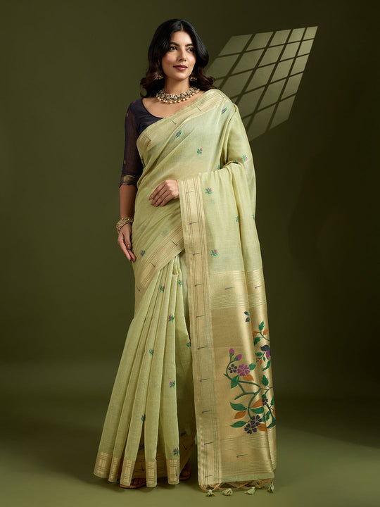 Muga Cotton Saree Featuring Beautiful Floral Thread Weaving