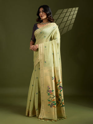 Muga Cotton Saree Featuring Beautiful Floral Thread Weaving