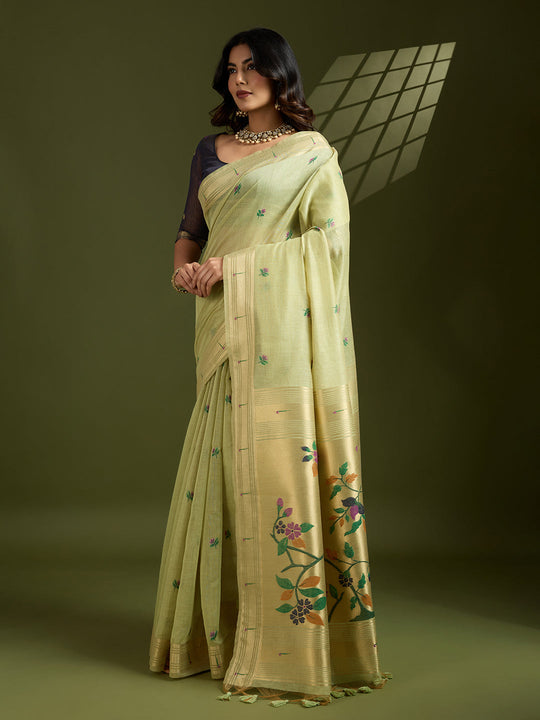 Muga Cotton Saree Featuring Beautiful Floral Thread Weaving