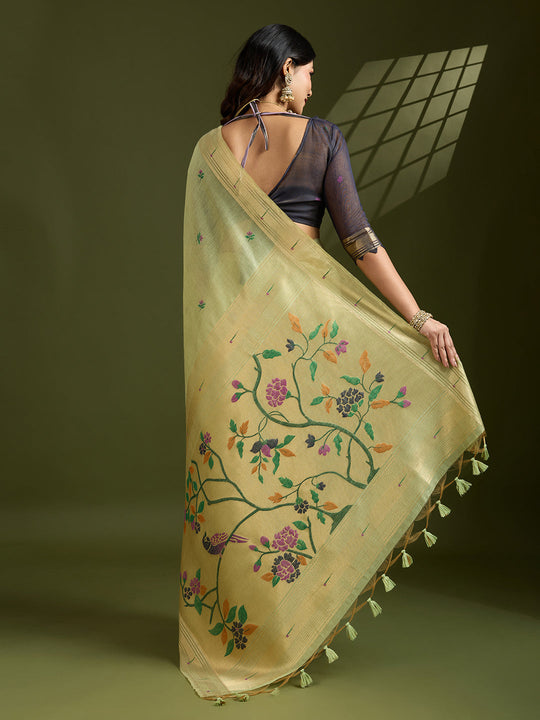 Muga Cotton Saree Featuring Beautiful Floral Thread Weaving