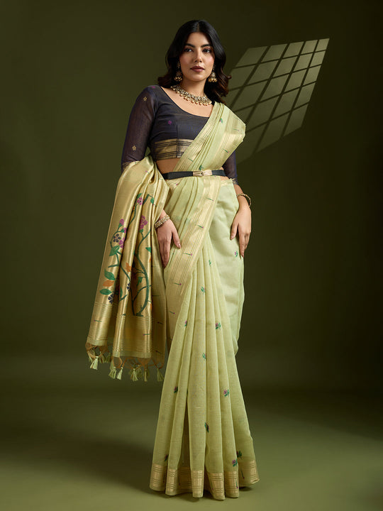 Muga Cotton Saree Featuring Beautiful Floral Thread Weaving