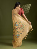 Muga Cotton Saree Featuring Beautiful Floral Thread Weaving