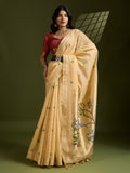 Muga Cotton Saree Featuring Beautiful Floral Thread Weaving