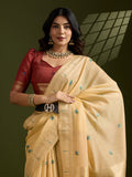 Muga Cotton Saree Featuring Beautiful Floral Thread Weaving
