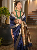 Blue Soft Tussar Silk Saree With Blouse Piece