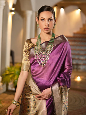 Wine Soft Tussar Silk Saree With Blouse Piece