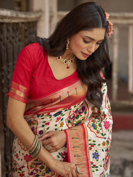 White Pure Viscose Saree With Blouse Piece
