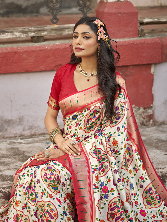 White Pure Viscose Saree With Blouse Piece