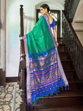 Green Raw Silk Festive Wear Saree With Blouse Piece