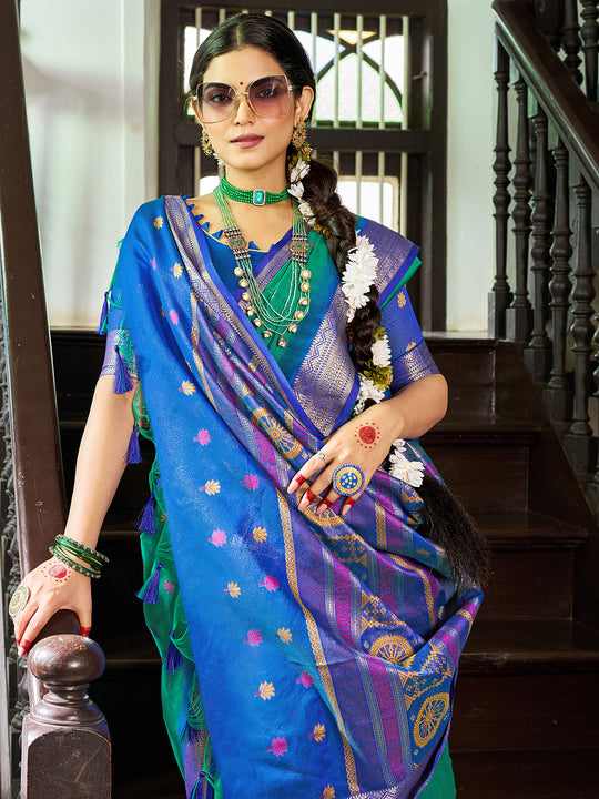Green Raw Silk Festive Wear Saree With Blouse Piece