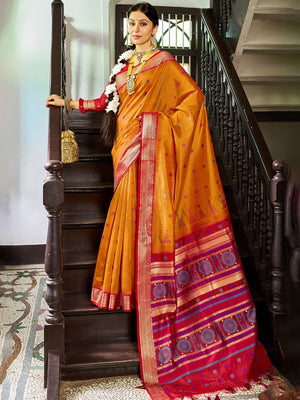 Mustard Raw Silk Festive Wear Saree With Blouse Piece