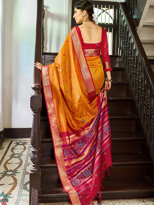 Mustard Raw Silk Festive Wear Saree With Blouse Piece