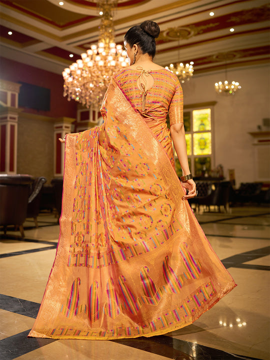 Yellow Organza Festive Wear Saree With Blouse Piece