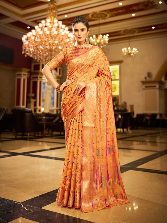 Yellow Organza Festive Wear Saree With Blouse Piece