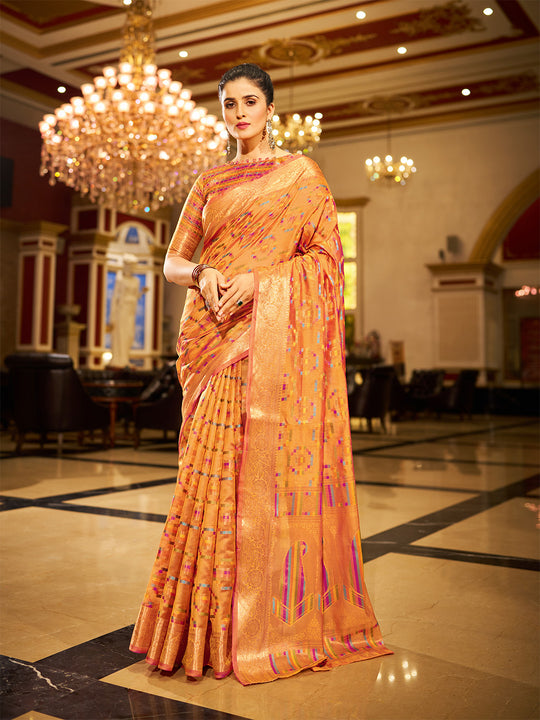 Yellow Organza Festive Wear Saree With Blouse Piece