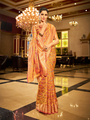 Yellow Organza Festive Wear Saree With Blouse Piece