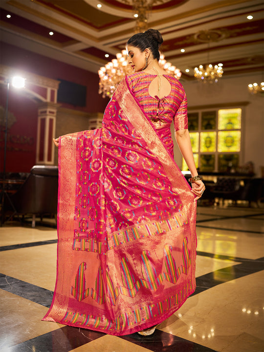 Pink Organza Festive Wear Saree With Blouse Piece