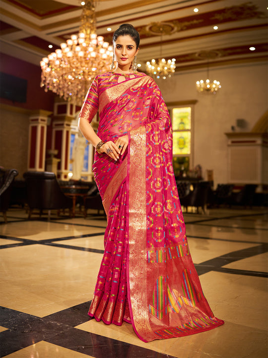 Pink Organza Festive Wear Saree With Blouse Piece