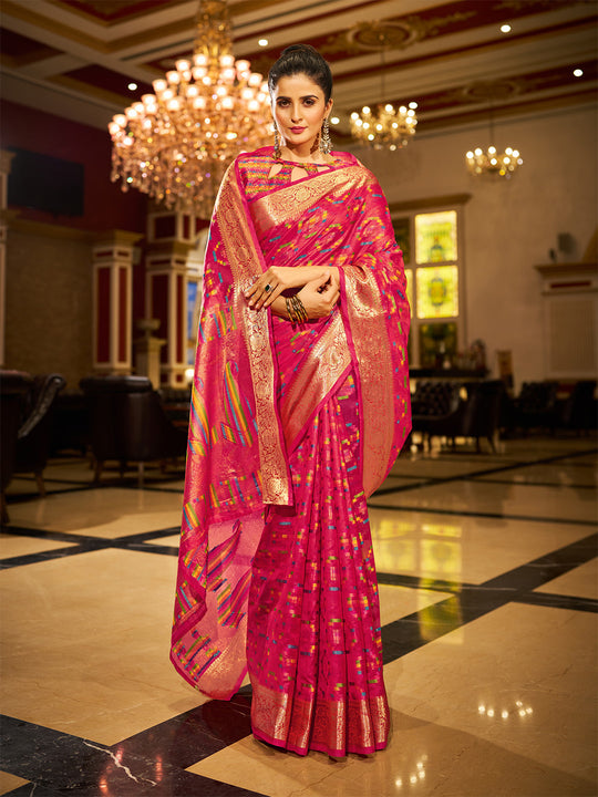 Pink Organza Festive Wear Saree With Blouse Piece