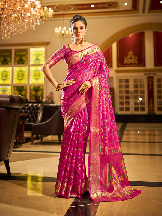 Rani Organza Festive Wear Saree With Blouse Piece