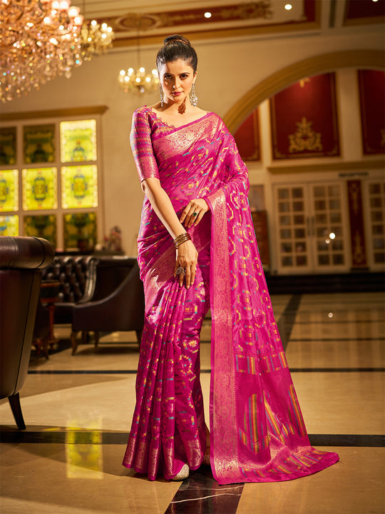Rani Organza Festive Wear Saree With Blouse Piece