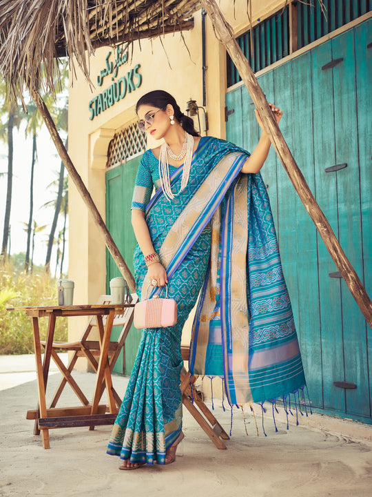 Blue Soft Silk Festive Wear Saree With Blouse Piece