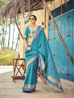 Blue Soft Silk Festive Wear Saree With Blouse Piece